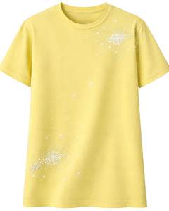T-shirt en coton jaune personnalisé pour femme avec motif étoile en strass, manches courtes, col rond, haut décontracté pour femme, design OEM personnalisé - Product Image 1