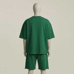 Nouveauté : Ensemble T-shirt et short pour homme, vert foncé, surdimensionné, imprimé graphique, tenue d'été en deux pièces, coupe ample, streetwear - Product Image 4