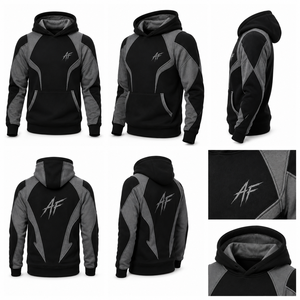 Sweat-shirt à capuche unisexe épais avec impression personnalisée, style décontracté, manches raglan, en molleton bouclette noir et gris, vente en gros - Product Image 6