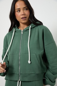 Ensemble survêtement décontracté deux pièces pour femme : sweat à capuche zippé vert et pantalon de jogging large en molleton doux – Vêtements de gros - Product Image 4