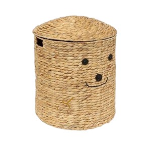 <b>Bear</b> Face Water Hyacinth Storage Basket with Lid Woven <b>Cute</b> Animal Shaped Toy Organizer Bin for Kids Room - Product Image 1