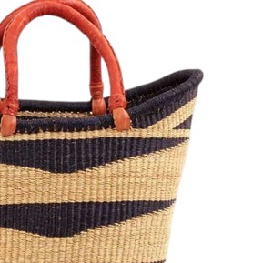 Minimalist Black Striped Seagrass Handbags <b>Red</b> <b>Leather</b> Handle Woven Straw Tote Bag Fashion Women Summer Beach <b>Purse</b> OEM ODM - Product Image 2