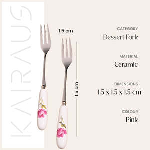 Chic Set of 6 Ceramic Rosebud <b>Forks</b> Stainless Steel Handle for Dessert Fruit for Home Restaurant Use Great for Back to School - Product Image 4