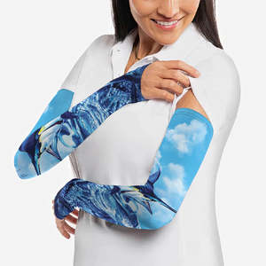 Manguitos unisex de manga larga de seda helada con estampado de peces azules, protección solar UPF50+, cubierta refrescante con transferencia por sublimación para la piel. - Product Image 4