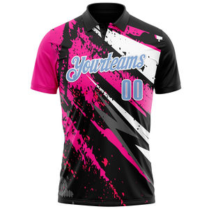 Camiseta de Rendimiento con Estampado Personalizado Premium en Negro, Azul Claro y Rosa, con Tinta 3D Bowling Splash, de Secado Rápido y Tela de Felpa - Product Image 2