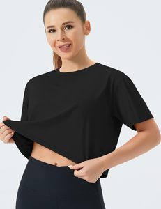 Nouveau T-shirt de sport ample en coton pour femme, à manches courtes, crop top dévoilant le nombril, idéal pour la danse, la course, le yoga et le fitness - Product Image 5