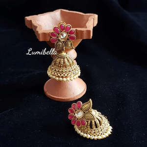 Antique Style Gold Plated Drop Earrings with Zircon and Pearl for Party - Product Image 1