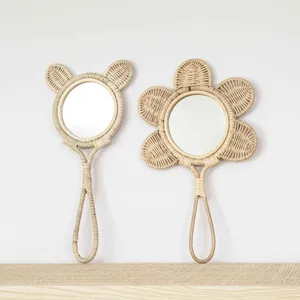 Espejo Decorativo de Mimbre con Forma de Flor Estilo Bohemio, Arte de Pared para Dormitorio Infantil, Espejo de Mano Tejido a Mano Ecológico - Product Image 1