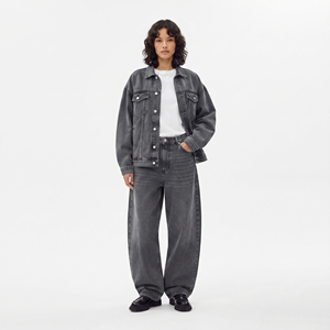 Women's Denim Set Loose Fit Stonewashed Windproof Eco-Friendly 220g Jeans <b>Jacket</b> and Baggy Pants Casual Outerwear Two Piece - Product Image 1