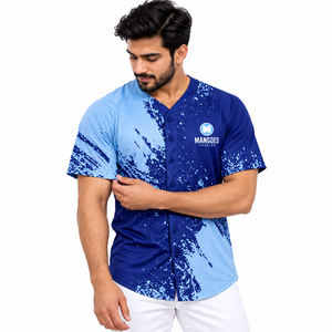 Camiseta de Béisbol Sublimada Personalizada para Hombre y Mujer, Camiseta de Softbol con Botones, Color Sólido, Transpirable, Corte Holgado, 100% Poliéster, Cuello en V, Deportiva - Product Image 2