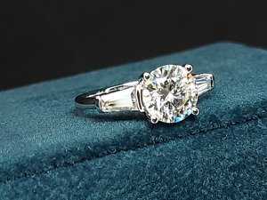 1.5CT Certified <b>Round</b> Moissanite and Baguette Diamond Engagement Ring <b>Round</b> Three stone Engagement Proporsal Anniversary Ring - Product Image 4