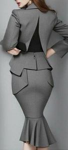 Conjunto de Traje de Oficina de Dos Tonos para Mujer, Blazer Estructurado con Falda Lápiz, Conjunto Formal - Product Image 2