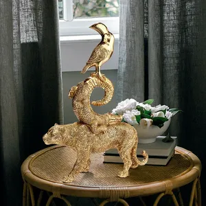 Figurines d'animaux en laiton plaqué or, ours, crocodile, toucan, sculpture décorative pour la maison - Product Image 6