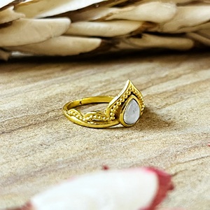 Unique Design Bohemia Moonstone <b>Crown</b> <b>Ring</b> Ethnic Brass Women 18K Gold Plated Tiara Tribal V Shaped Wholesale/OEM/ODM - Product Image 4