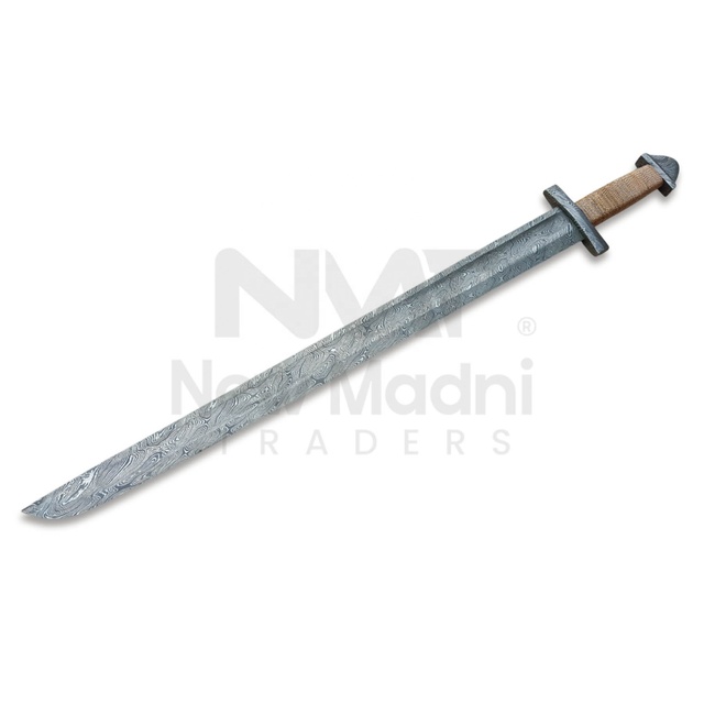 DAMASCUS HANDMADE D POMMEL DUAL SHADE WRAP WIRE HANDLE VIKING SWORD NMT-2509