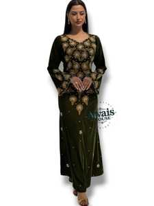 Awais House Abaya Kaftan de Poliéster y Gasa con Bordado Modesto para Mujer, Largo hasta el Suelo, Escote Corazón, Manga Larga, Ajuste Holgado - Product Image 2