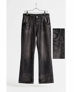 Vaqueros de mezclilla acampanados para hombre, estilo vintage urbano, 100% algodón, cintura media, lavados, tejidos, para todas las estaciones - Product Image 3