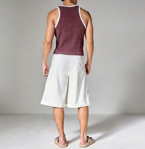 <b>Men's</b> Ribbed Knitted Tank Top Solid Color O-Neck Casual Sleeveless Top Purple <b>White</b> Trim <b>Men's</b> Knitted <b>Vest</b> - Product Image 4
