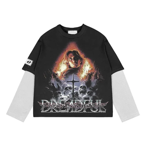 Custom <b>Y2K</b> Double Layer T <b>Shirt</b> Heavyweight 300 GSM Cotton Oversized Boxy Long Sleeve Wholesale - Product Image 6