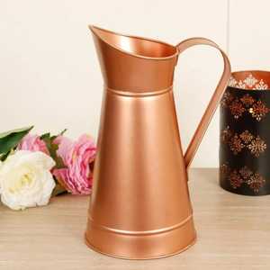 Handcrafted Polished Copper Water Pitcher – <b>Tall</b> Cylindrical Design with Wide Spout & Curved Handle Traditional Drinkware - Product Image 3