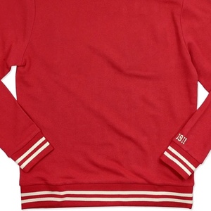 Sweat-shirt rouge à col rond pour femme, coupe classique, tricoté, couleur unie, décontracté, automne, 100% coton, logo lettre sur la manche gauche - Product Image 3