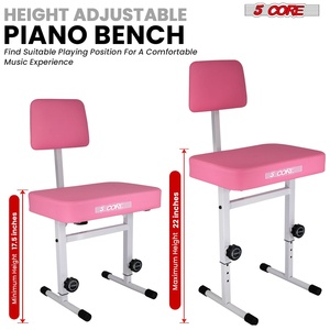 5 Core Piano <b>Bench</b> 3" <b>Padded</b> Cushioned Stool w Backrest Heavy Duty Musician Chair Height Adjustable - Product Image 6
