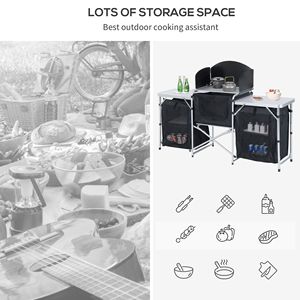 Portable Black BBQ <b>Kitchen</b> Table Windscreen 3 Cupboards for <b>Camping</b> Hiking Outdoor Cooking Foldable Modern Made PC Canvas PVC - Product Image 4