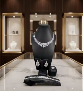 Luxury Zircon Jewelry Set <b>Necklace</b> Earrings <b>Ring</b> Bracelet Rhodium Plated Brass <b>Wedding</b> Party Gift - Product Image 3
