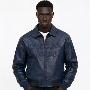 Blouson Bomber en Cuir pour Homme Marque Privée avec Broderie Personnalisée, Écussons Tissés, Manches en Laine et Ourlet Côtelé - Product Image 5