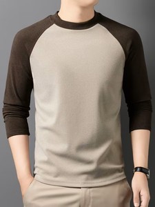 T-shirt à manches longues uni pour homme, col décontracté, lavable en machine, confortable, vintage, brodé, doublé - Product Image 4
