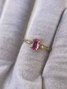 แหวนพลอยแซฟไฟร์สีชมพูธรรมชาติ แหวนเงินแท้ 925 ชุบทอง 14K สำหรับงานหมั้นและงานแต่งงาน - Product Image 6