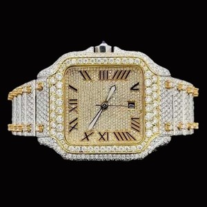 Man's Luxury 925 <b>Sterling</b> <b>Silver</b> <b>Watch</b> Iced-Out Square Case Moissanite Diamond 41mm Analog Display Hip-Hop Style ETA Antique - Product Image 1