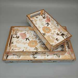 Designer Wooden Meena Enamel Work Tray Handmade Printed Snack Serving Platter Organizer Modern Craftsmanship - Product Image 5