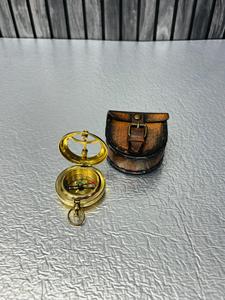OLD WORLD TREASURE HANDICRAFTS BC-001 2'' Push Button Sundial Brass Compass with Leather Case Handmade Durable Promotional <b>Gift</b> - Product Image 1