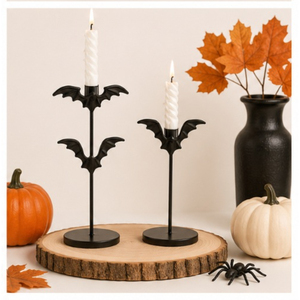 Wholesale <b>Matte</b> Black Iron Bat-Shaped Candelabra Taper Candle Holder Set for Spooky Halloween <b>Table</b> & Haunted Home Decor - Product Image 6