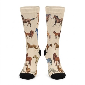 NOUVELLES Chaussettes d'équitation pour femmes, hauteur genou, motif cheval noir et rose, textile - Product Image 2