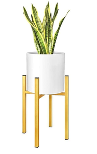 Jardinière en métal blanc avec support doré, pot de fleurs décoratif élégant pour la maison moderne, le salon, le balcon, le bureau - Product Image 4