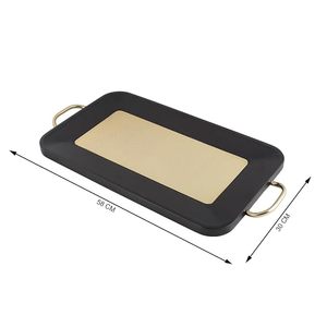 Modern <b>Black</b> Serving Tray with Gold Center Panel and Metal Handles Decorative Coffee <b>Table</b> Ottoman <b>Vanity</b> Serving Tray - Product Image 3