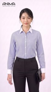 ANIMA Women's Blue Striped <b>White</b> Bamboo <b>Shirt</b> Breathable Business <b>Casual</b> - Product Image 4