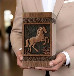 Hand-Carved American Style Wooden Urn <b>Box</b> Horse Design-Personalized <b>Memorial</b> Keepsake Eco-Friendly Durable 200-220 Cubic Inch - Product Image 2