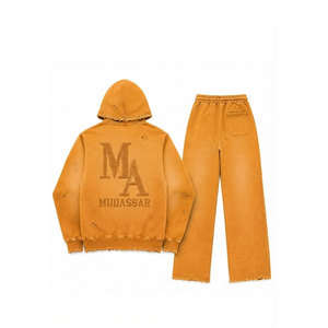 Conjunto de chándal Mudassar con efecto lavado ácido y cuentas, de algodón y poliéster, sudadera con capucha y joggers de corte holgado, 380 g/m², estampado casual por transferencia térmica - Product Image 2