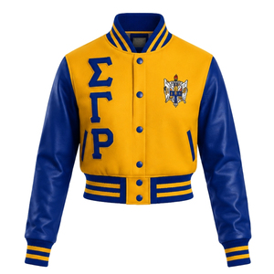 เสื้อแจ็คเก็ตซาตินแบบครอป Sigma Gamma Rho สำหรับผู้หญิง แบบซิปเต็มตัว สไตล์บอมเบอร์ เสื้อผ้าลำลองสำหรับชมรมนักศึกษา เสื้อคลุมแฟชั่นน้ำหนักเบา - Product Image 1