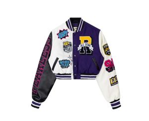 Unisex Purple Varsity Jackets Embroidered Stripe Dyed College Regular Winter Breathable Windproof Street Wear Plus Size Fabric - Product Image 1