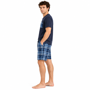 Ensemble de pyjama en coton et spandex pour homme, t-shirt à manches courtes, vêtements de nuit d'été, shorts décontractés bleus, vêtements de nuit - Product Image 2