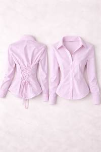 Women's Wrap Tie <b>Blouse</b> Solid Color Long Sleeve Shirt Collar Pleated Peplum Office Wear Poplin Fabric - Product Image 3
