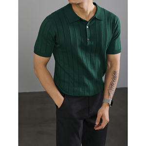 Polo Retro y Elegante, Camiseta de Manga Corta para Hombre, Estilo Veraniego de Lujo Ligero, Cuello con Solapa a Rayas, Tejido de Punto - Product Image 2