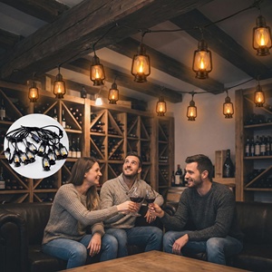 Guirlandes lumineuses <span class=keywords><strong>LED</strong></span> noires antiques, style lampe à huile vintage, lampes solaires de jardin suspendues pour jardin, patio, camping, décoration d'urgence - Product Image 1