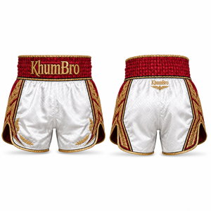 Shorts de Muay Thai personnalisés KhumBro Royal Purple White Gold, broderie jacquard, satin, impression numérique, unisexe, boxe, OEM, 160g, adultes - Product Image 3