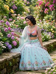 Nuevo lanzamiento: Lehenga con lentejuelas de espejo y perlas, calidad excepcional con capas de cancan y lona. - Product Image 4