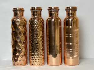MSR Overseas 100% Pure Copper Hand-made Eco-Friendly <b>Water</b> <b>Bottle</b> Hammered Diamond Plain Silver Touch for 1000ml Pack 4 - Product Image 1